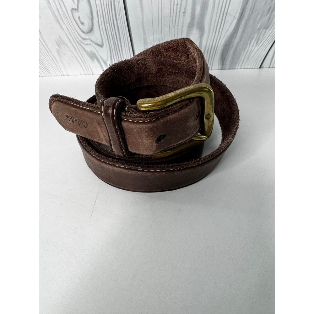 Vintage Cabela Soft Brown Leather Belt Solid Brass Buckle Size 50